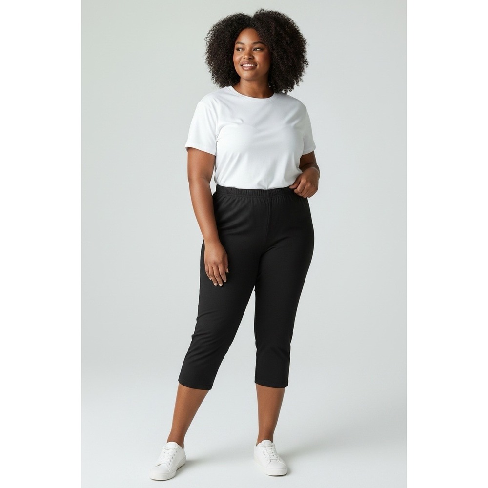 Danskin Women's Plus Size 2X Black Capri Leggings NWT Cotton Spandex USA